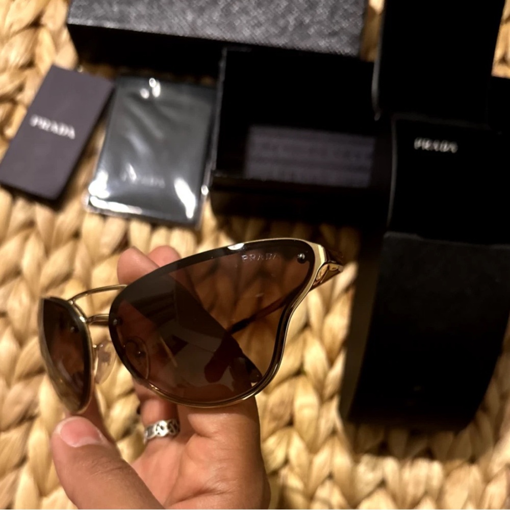 Prada Women's Gold and Black Sunglasses - Picture 4 of 9
